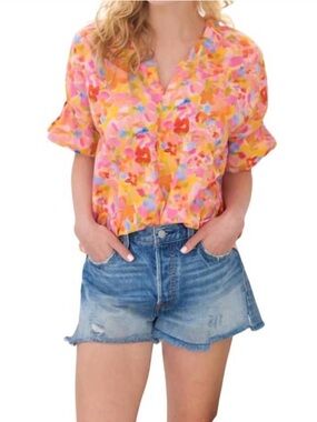 Finley Crosby Floral Ruffle Neck Blouse | Oversized XS